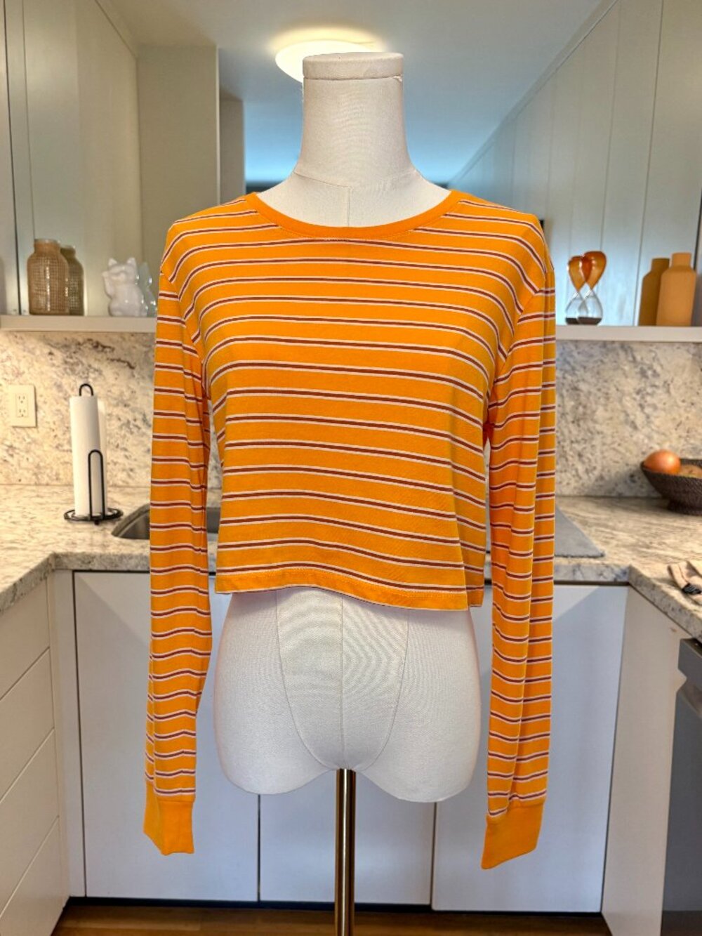 Striped Cropped Long-Sleeve Top -Orange